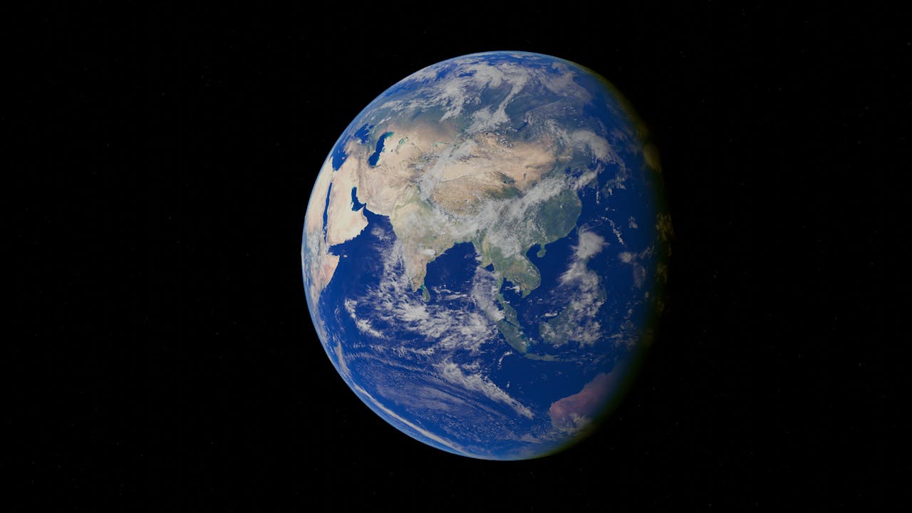 A breathtaking image of Earth from space highlighting Asia and the blue oceans.